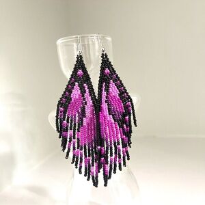2 for 30 / Beaded Butterfly Wing Earrings in Black and Purple